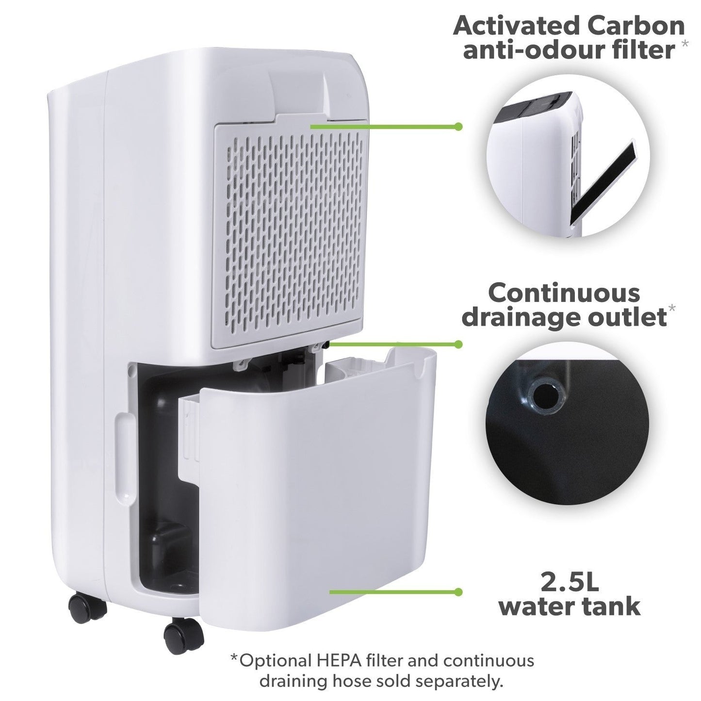 electriQ 12L Quiet Low-Energy Dehumidifier - White